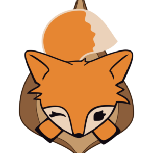 A cartoon fox logo featuring a fox's head and big, bushy tail coming out of what appears to be a pair of labia. The fox is winking.