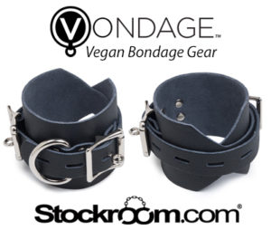 Stockroom's Vondage Vegan Bondage Gear, with two of their wrist cuffs featured above their logo