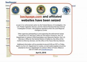 Screenshot saying the Backpage.com has been seized by the feds